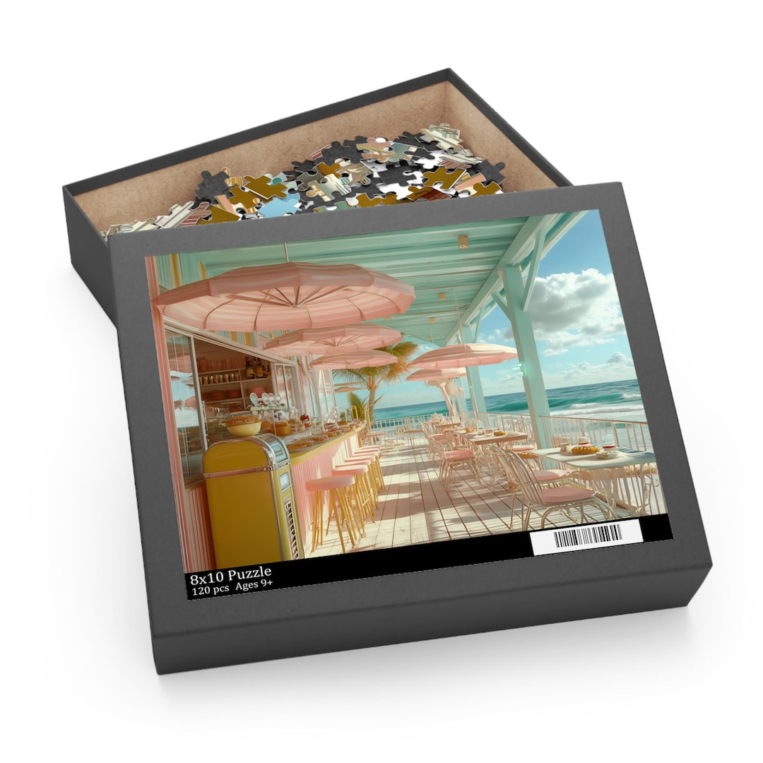 Vintage Beachside Puzzle for Adults & Kids, Ocean View Jigsaw in Style ...