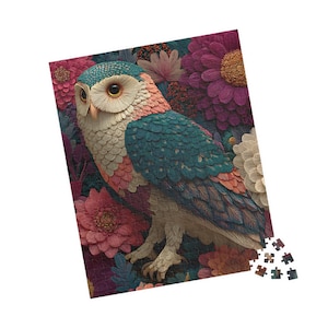 Elegant Owl Puzzle for Adults & Kids, Owl Floral Jigsaw for Family Gift, Colorful Owl Puzzle for Family Activity, Nature Lover Gift