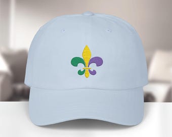 Chapeau de mardi gras : casquette pour papa brodée de fleurs de lys
