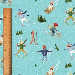 Ski With Me Blue Fabric Belle and Boo - sold by the fat Quarter