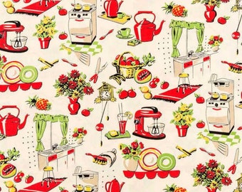 Fifties Kitchen Cotton Calico Fabric - Sold by the Yard