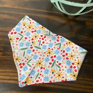 Red and blue spring flowers Dog Bandana/Scrunchie dog bandana/Spring dog bandana/Matching dog bandana and headband/Twist front headband