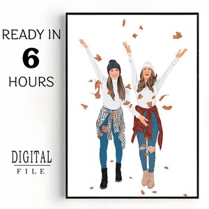 Bestie's birthday Portrait painting, faceless portrait, Personalized Gift for Best Friend, Gift for girlfriend, Friendship digital print