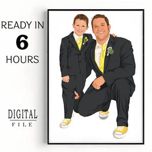 Custom Dad Portrait, Digital Father Illustration from Photo, Personalized Gift for Dad’s Birthday, Father’s Day Wall Art