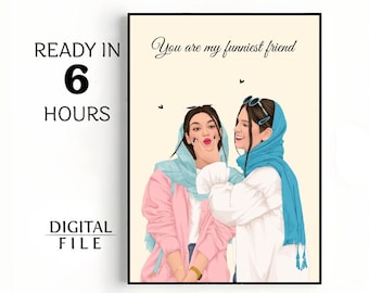 Custom Best Friend Portrait, Digital Illustration of Two Girls, Personalized Friendship Art, BFF Drawing, Cute Printable Gift
