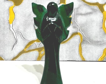 Green Jade Crystal Angel Figurine: Hand-Carved Healing Stone, Prosperity Gift