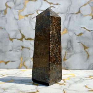 Natural Larvikite Crystal Point | Polished Black Grey Silver Stone | Grounding Crystal | Collector Mineral Decor