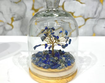 Blue Lapis Lazuli Tree in Glass Dome, Gemstone Tree of Life, Spiritual Decor