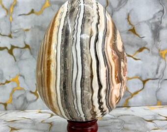Zebra Calcite Crystal Egg – Natural Stone, Crystal, Energy Balancing, Chakra Decor, Spiritual Gift