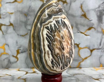 Zebra Calcite Crystal Egg – Natural Stone, Crystal, Energy Balancing, Chakra Decor, Spiritual Gift