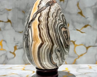 Zebra Calcite Crystal Egg – Natural Stone, Crystal, Energy Balancing, Chakra Decor, Spiritual Gift