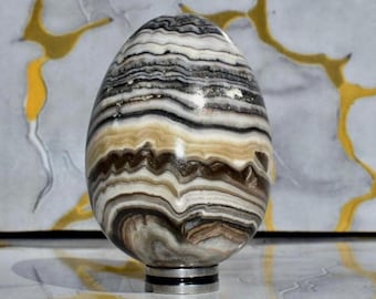 Zebra Calcite Crystal Egg – Natural Stone, Crystal, Energy Balancing, Chakra Decor, Spiritual Gift