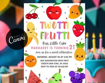 Two-tti Frutti 2nd Birthday Invitation: Editable Fruit Party Invite (Digital Download)