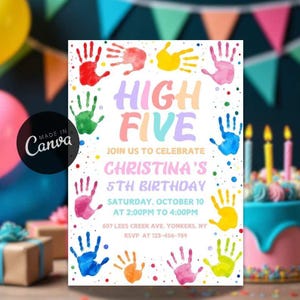 Inbjudan till High Five-festen: Målningsfest, redigerbar mall (digital nedladdning)