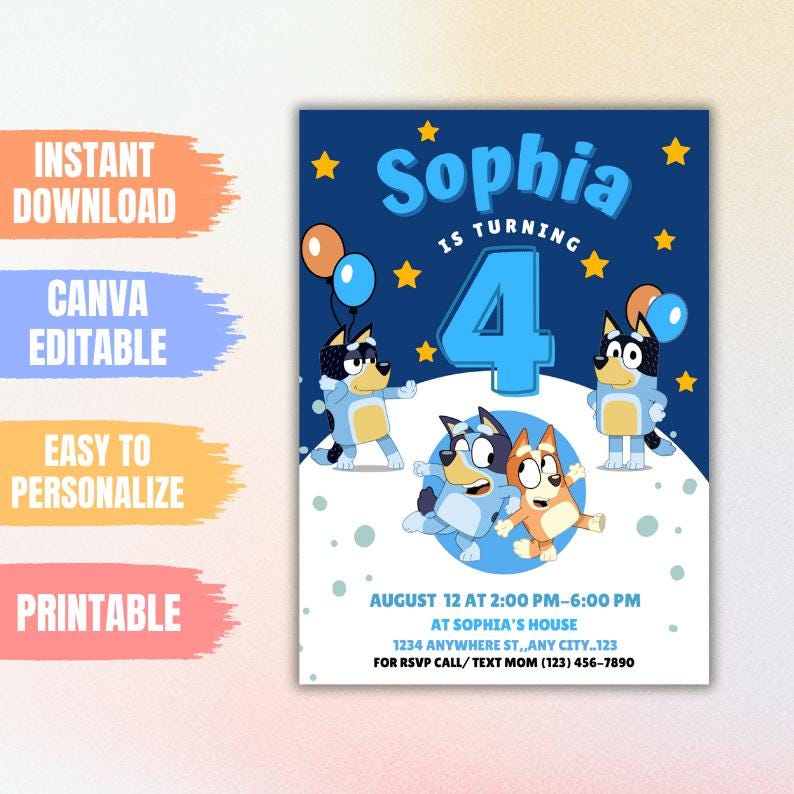 Bluey & Bingo Party Editable Template