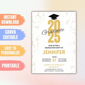 Editable Graduation Invitation Template, Graduation Digital Invitation, Modern Grad Invitation, Graduation College Invite, Editable Template