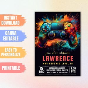 Editable Video Game Controller Party Invitation, Video Game Controller Theme, Personalized Birthday Party Invite, Video Gaming Boys Invite