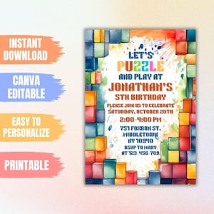 Puzzle Birthday Invitation: Game Time Party, Kids Canva Template