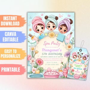 Editable Spa Party Birthday Invitation, Pamper Party Birthday Invite, Girls Spa Day, Glam Party Birthday, Any Age Tween Girls Party Invite