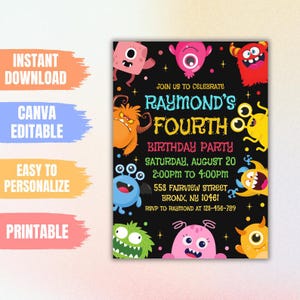 Editable Monster Birthday Party Invitation Template, Our Little Monster Party Digital Invite, Kids Birthday Invite, Monster Party Fun Evite
