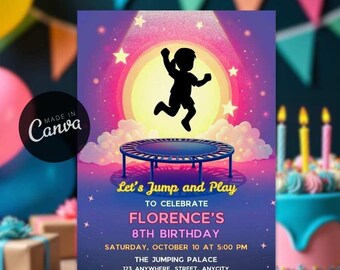 Trampoline Birthday Invitation: Girls Bounce Party, Editable Template (Digital Invite)