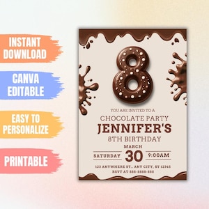 Editable Chocolate Party Invitation, Chocolate Invitation Template, Chocolate Birthday Party, Sweet Party Evite, 8th Chocolate Party Invite