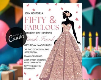 Rose Gold 50th Birthday Invitation: Editable Women's Party (digital  Download) - Etsy