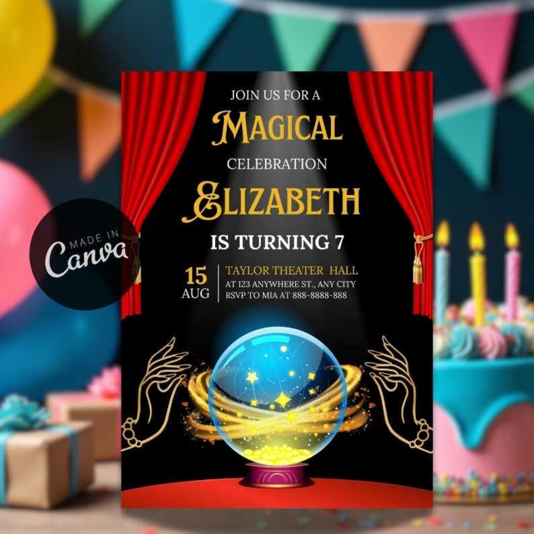Magic Invite Editable Magic Birthday Invitation: Kids Party E-invite (canva Template ...