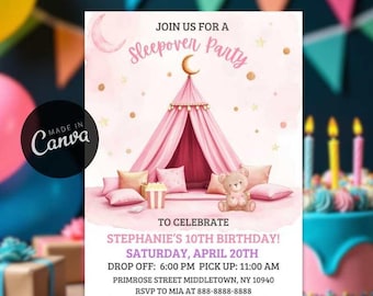 Editable Sleepover Birthday Invitation: Girls Slumber Party (Instant Download)