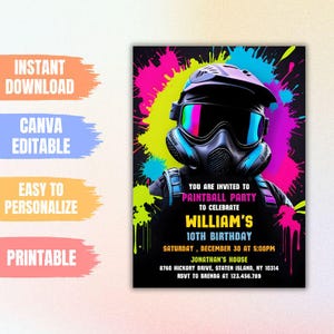 Editable Paintball Birthday Party Invitation Template, Paint Ball Boys Party Invitation, Paintball Digital Invitation, Paintball Kids Evite