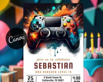 Invito di compleanno per videogiochi, invito di compleanno arcade, invito di compleanno per giocatori, invito per festa di gioco, invito per ragazzo MODIFICABILE V01 - Italia