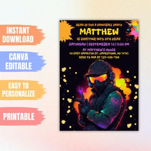 Editable Paintball Birthday Invitation Template,Paintball Party Invitation, Boys Paintball Invite, Bruh You In Paintball Kids Invitation