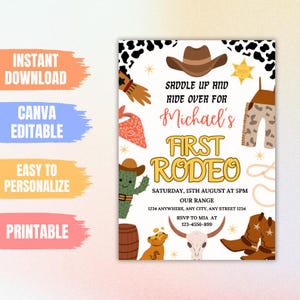Editable Cowboy Birthday Invitation template, Wild West Birthday Invitation, First Rodeo Invitation, Cowboy Invitation, First Rodeo invite