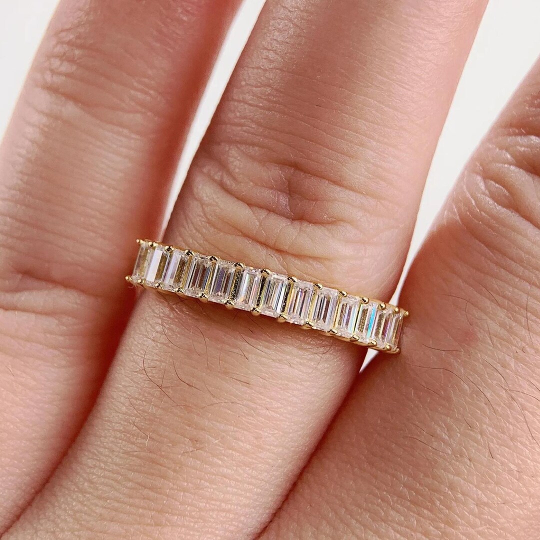 Baguette Lab-grown Diamond Half Eternity Band in 10K Gold – Stackable ...