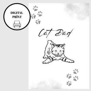 Cartão para imprimir para o Dia dos Pais, presente para o pai gato, cartão para amante de gatos, cartão para pai gato, cartão de feliz dia dos pais