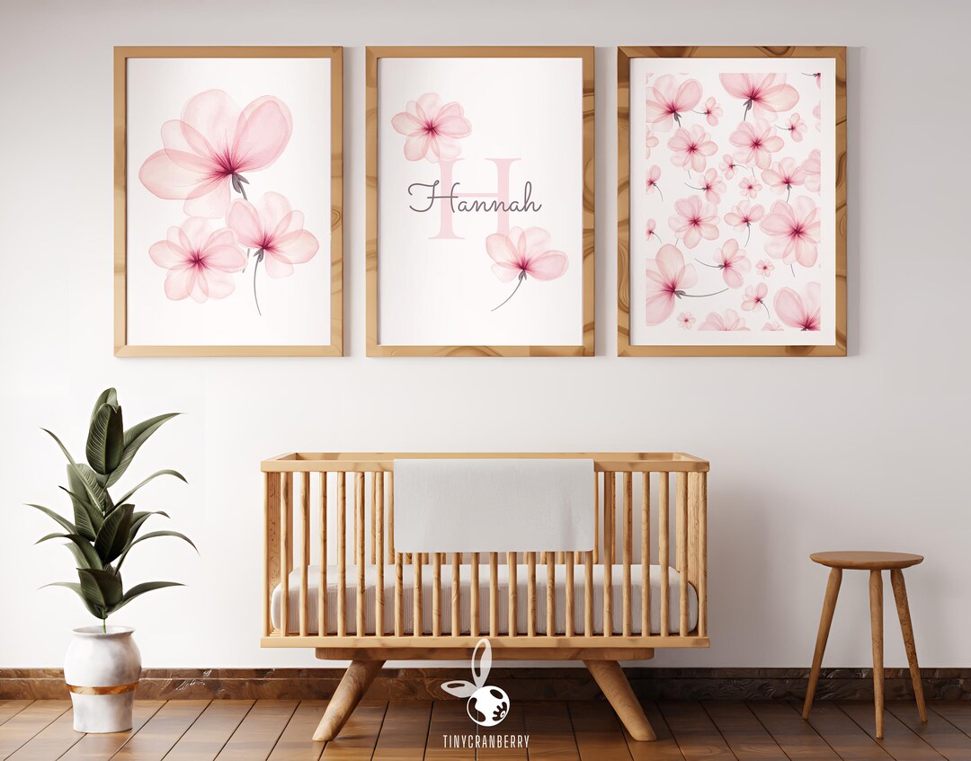 Printable Set of 3 Watercolor Pink Floral Nursery Illustrations - Etsy
