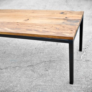 CUSTOM Salvaged Barnwood Coffee Table with Steel Base Reclaimed Wood Rustic Wood Mid Century Custom Built-brandmojo interiors image 2
