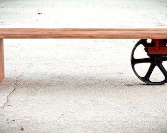 Wheeled Waterfall Coffee Table - Custom Furniture - Industrial Wooden Table - Hardwoods - Reclaimed Wood - Rustic Decor