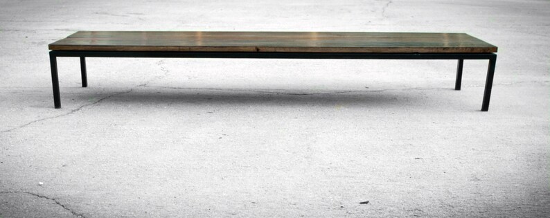 CUSTOM Salvaged Barnwood Coffee Table with Steel Base Reclaimed Wood Rustic Wood Mid Century Custom Built-brandmojo interiors image 3