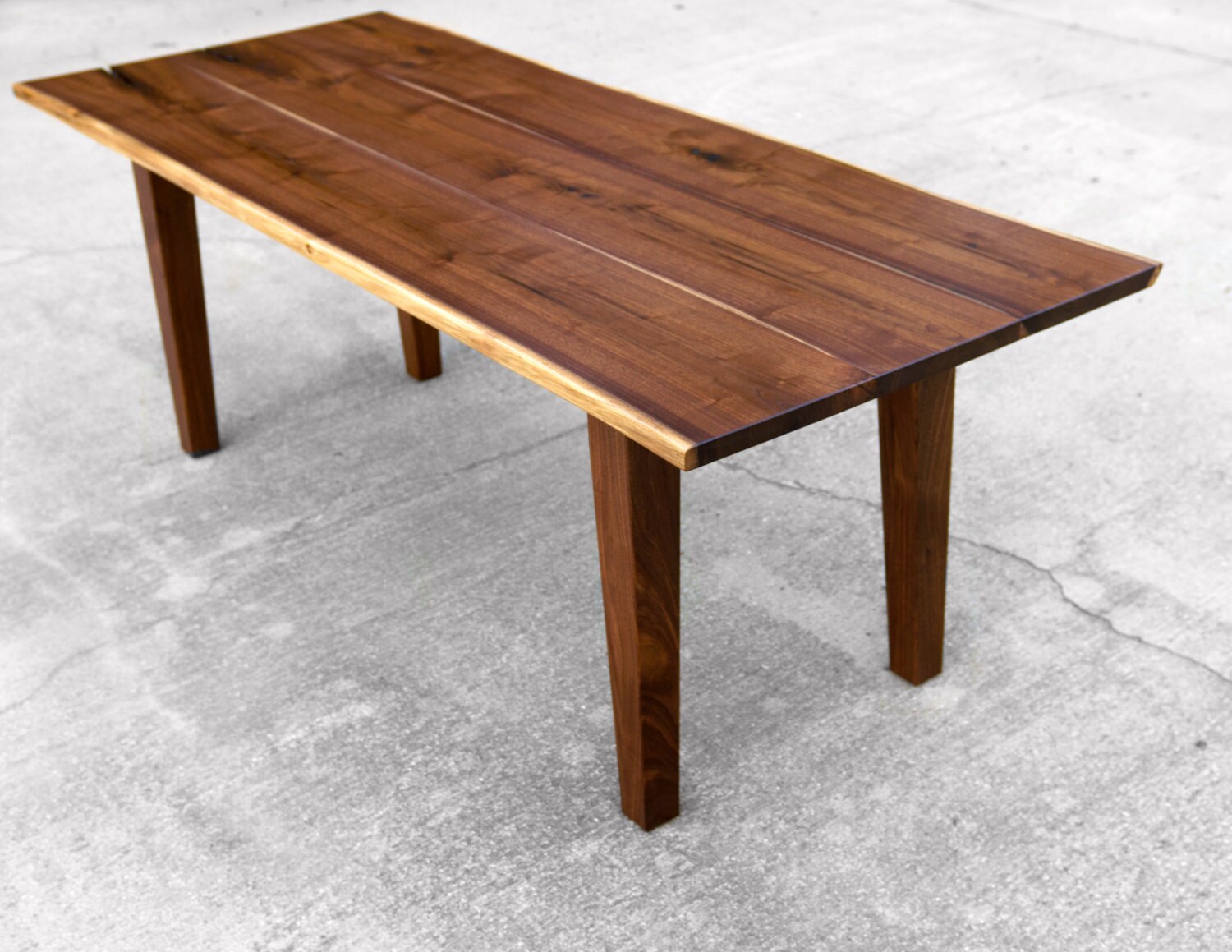 Custom Walnut Live Edge Dining Table With Tapered Legs Etsy