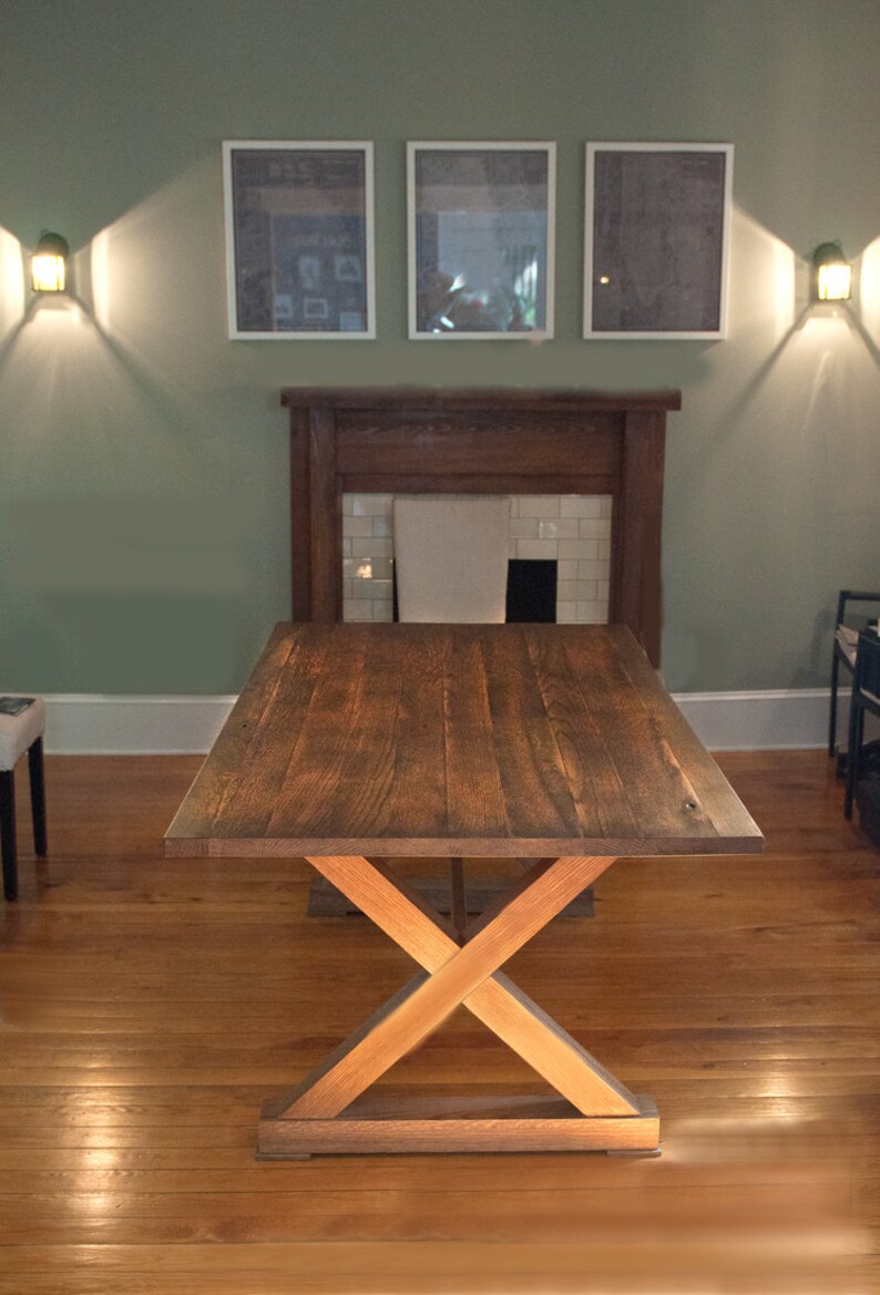 CUSTOM Reclaimed X Base Wood Dining Table-Farmhose Table-Mid Centry-Modern Farm Table-Custom Built-Salvaged Wood-brandmojo interiors image 4