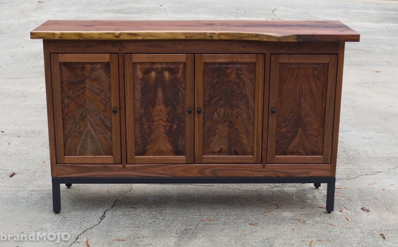 Black Walnut Buffet Huntboard Sideboard Solid Wood with Steel Base brandMOJO Interiors image 1