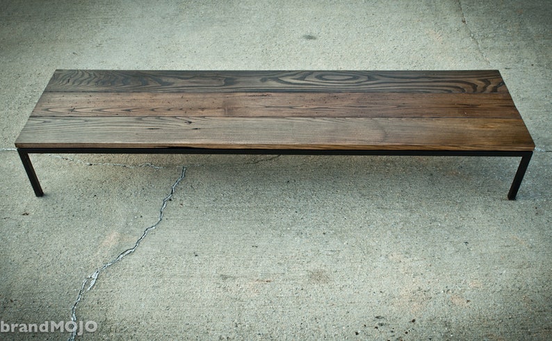 CUSTOM Salvaged Barnwood Coffee Table with Steel Base Reclaimed Wood Rustic Wood Mid Century Custom Built-brandmojo interiors image 5