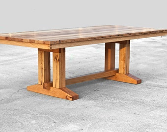 CUSTOM Barnwood Trestle Dining Table- Reclaimed Wood Dining Table- Rustic Wood- Conference Table-Harvest Tabnle- brandmojo interiors