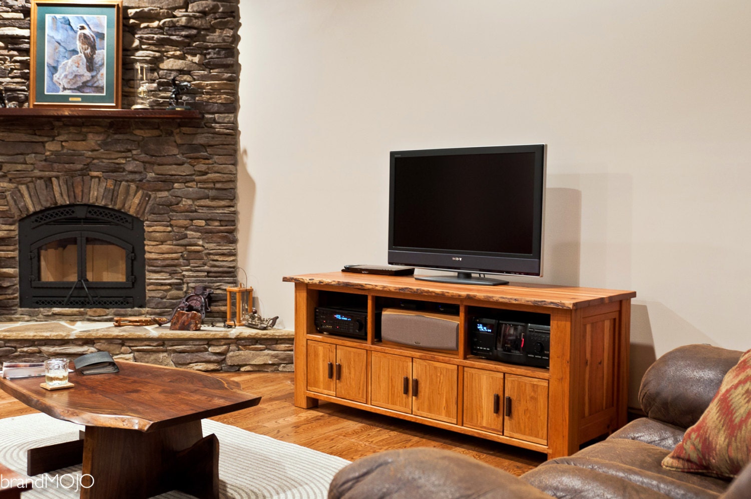 Live Edge Cherry Media Console Rustic Entertainment Center Etsy