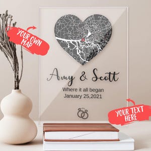 Carte du lieu où nous nous sommes rencontrés pour la première fois, cadeaux pour couple, coordonnées personnalisées, noms de date, plaque en acrylique pour carte