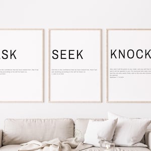Ask Seek Knock Bible Verse Wall Art Set | Christian Home Decor | Scripture Printable | Matthew 7:7-8 | Digital Download