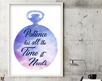 Patience has All the Time it Needs (Printable Art Quote) Clock - Art of Mindfulness - Wisdom / Focus /  printable art, wall decor