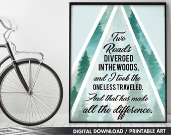 Two Roads Diverged in the Woods and I Took the One Less Traveled, and That Made All the Difference (Printable Art Quote) Printable Art