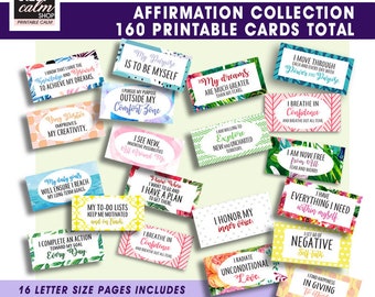 160 Printable Affirmation Cards Set (Includes Courage, Calm, Motivation, Creativity, Self Love and Relationships) 16 pages - 8x10 inch